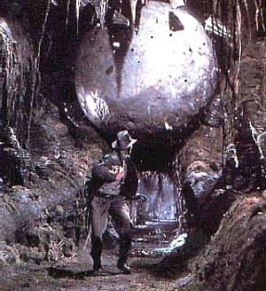 Huge boulder about to crush fleeing adventurer