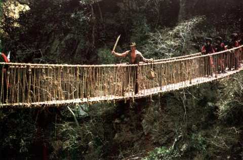 Rope bridge across valley
